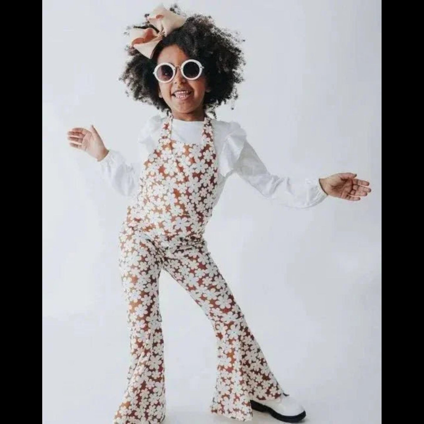 Floral Funk Bell-bottom Jumpsuit – Soft, Retro & Fun - Sharella Bella Children's Boutique