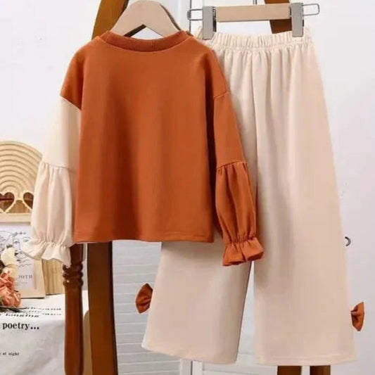 Girls Bow Top and Pants Set – Chic Ribbon Runway Style - Sharella Bella Children's Boutique