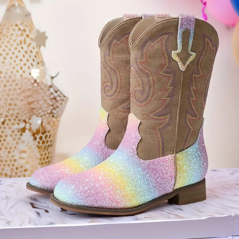 Chic Western Girls Mid-Calf Chunky Heel Boots