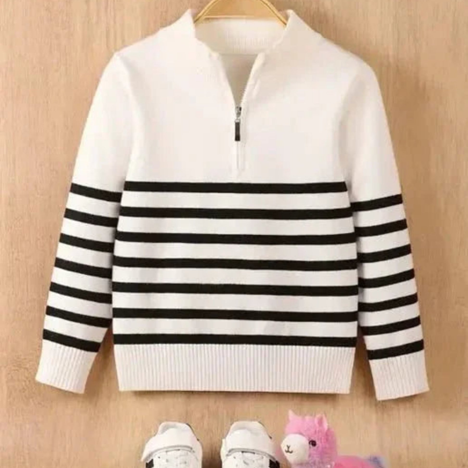 Boys Striped Knit Sweater – Zip-Up Classic Comfort - Sharella Bella Children's Boutique