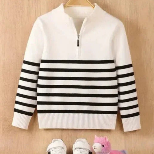 Boys Striped Knit Sweater – Zip-Up Classic Comfort - Sharella Bella Children's Boutique
