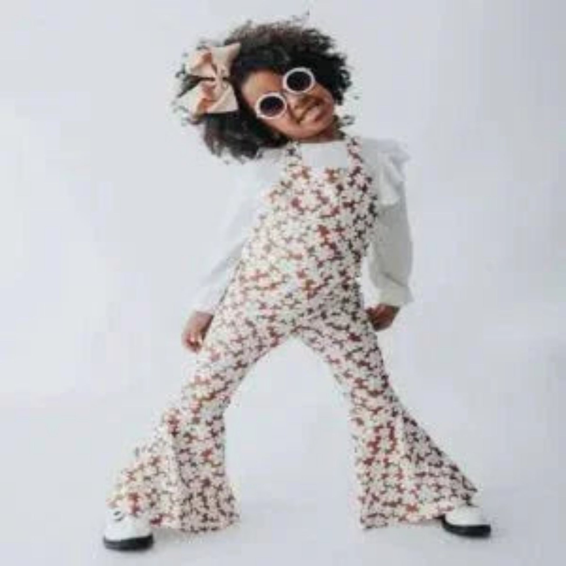Floral Funk Bell-bottom Jumpsuit – Soft, Retro & Fun - Sharella Bella Children's Boutique