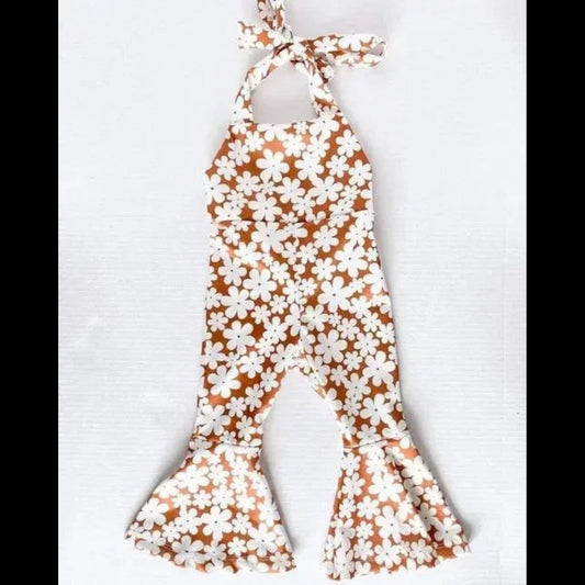 Floral Funk Bell-bottom Jumpsuit – Soft, Retro & Fun - Sharella Bella Children's Boutique