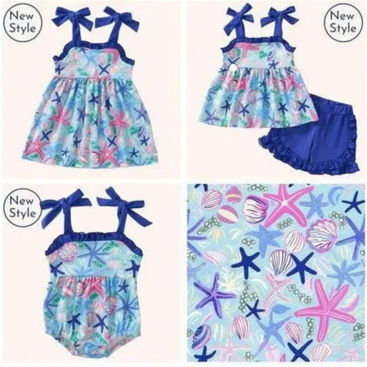 Girls Beach Romper – Coastal Glimmer Sparkle Style - Sharella Bella Children's Boutique