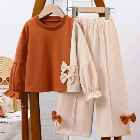 Girls Bow Top and Pants Set – Chic Ribbon Runway Style - Sharella Bella Children's Boutique