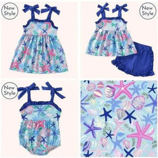 Girls Coastal Outfit Set – Seaside Sparkle Two-Piece Style - Sharella Bella Children's Boutique