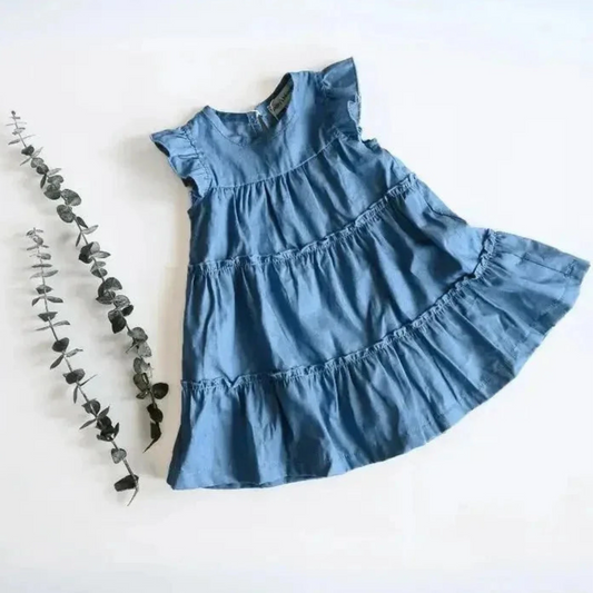 Girls Denim Flutter Dress – Light & Breezy Style - Sharella Bella Children's Boutique