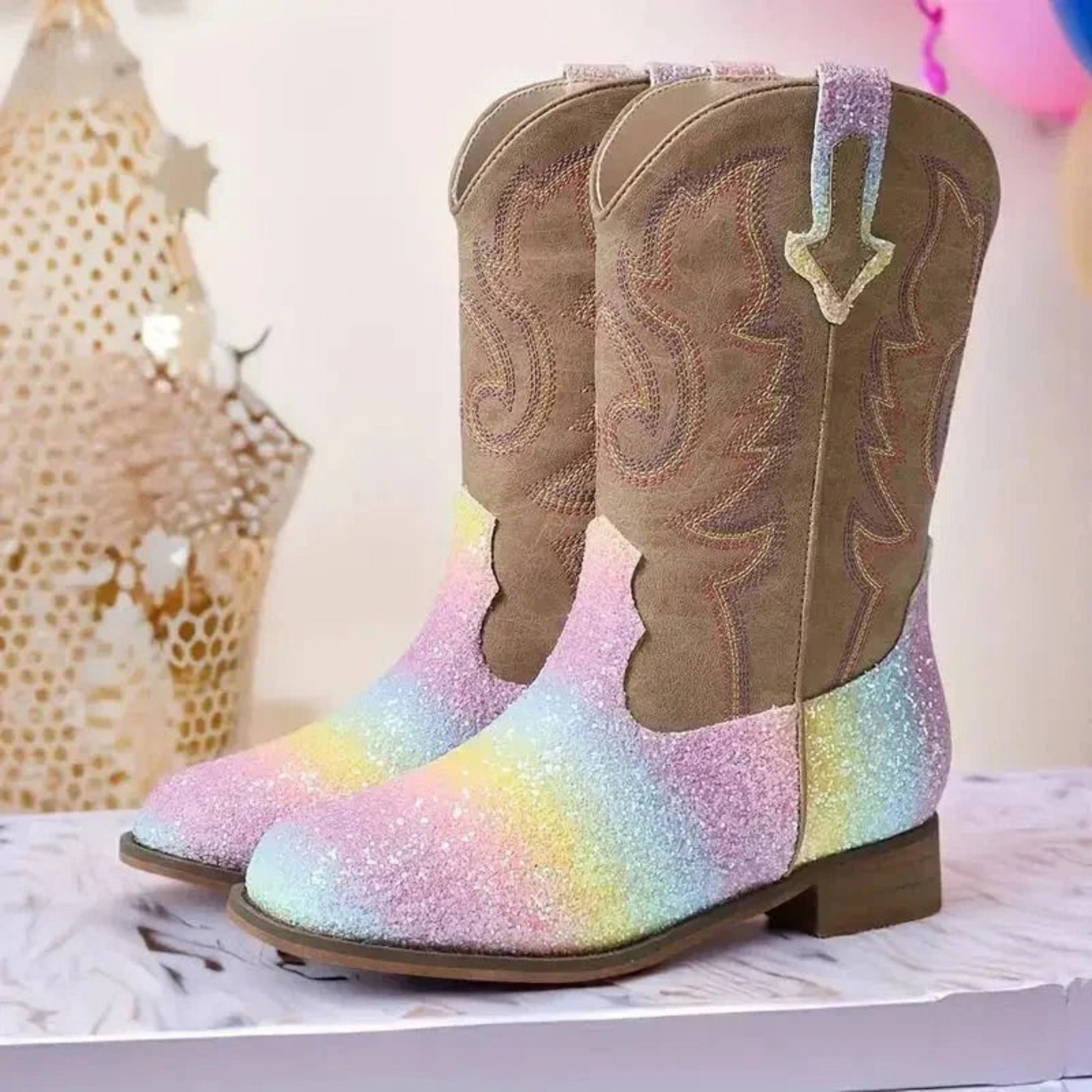 Girls Western Boots – Mid-Calf Chunky Heel Style - Sharella Bella Children's Boutique