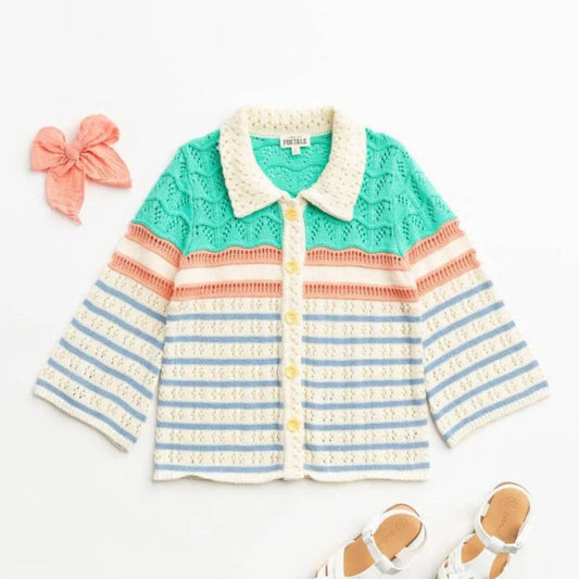 Sugarville Collared Crochet Cardigan - Sharella Bella Children's Boutique