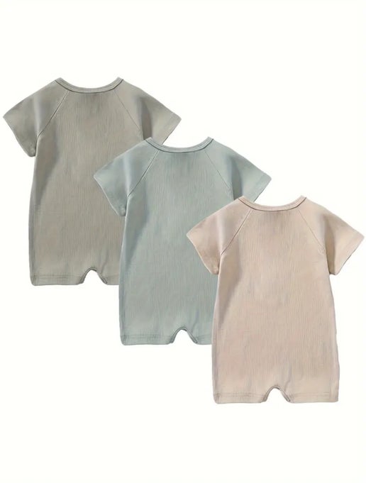 Belle Bébé Short Sleeve Ribbed One Piece Romper Button Jumpsuit