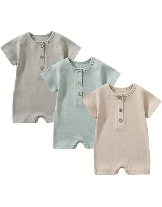 Belle Bébé Short Sleeve Ribbed One Piece Romper Button Jumpsuit